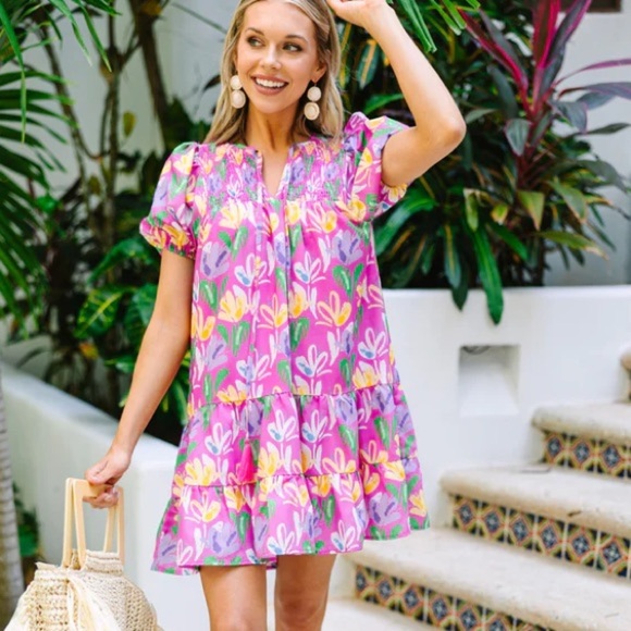 TCEC On My Mind Mini Dress floral smocked short puff sleeve Shop The Mint tiered - Picture 1 of 8